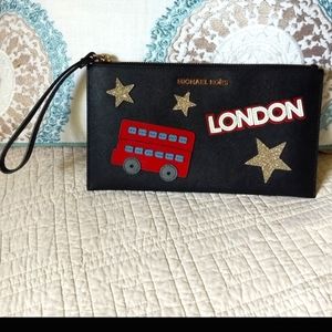Rare Michael Kors Leather Jet Set Travel XL London Designer Zip Clutch